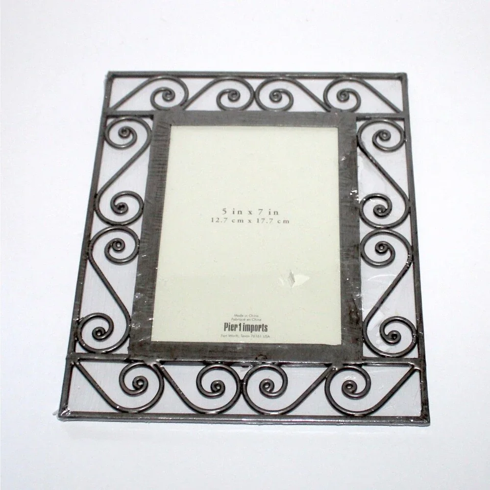 Pier 1 Imports Photo Frame metal silver Scroll 5 x 7 picture wall hanging